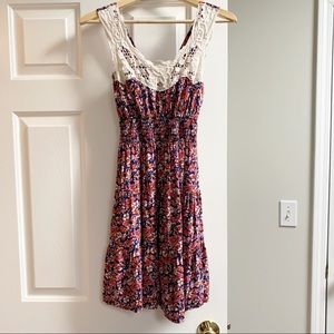Delia’s Floral Print Lace Trim Mini Dress